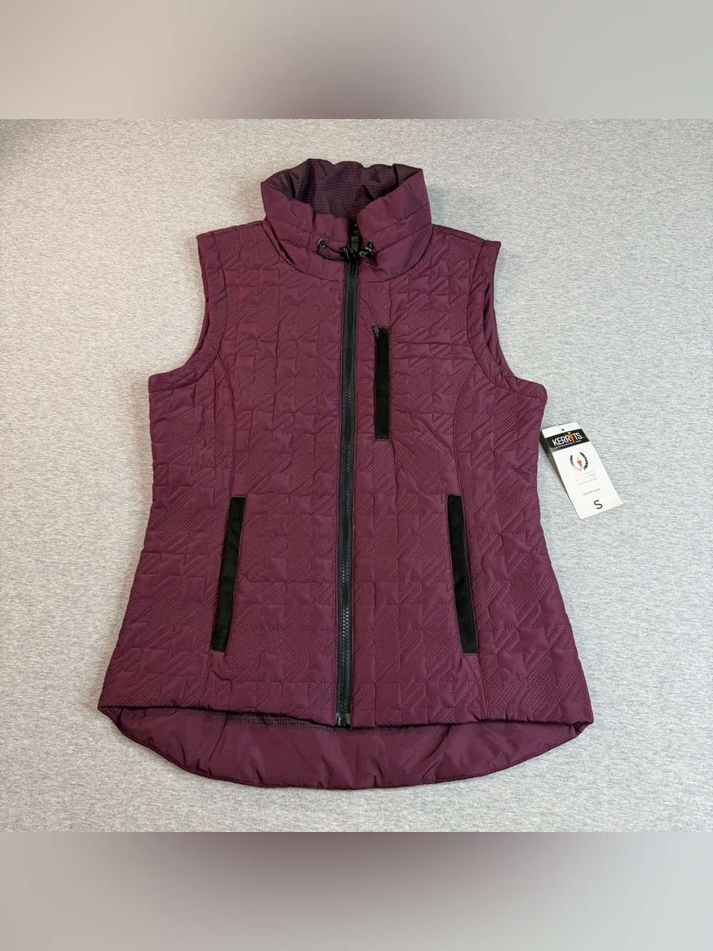 Kerrits Ladies Quilted Houndstooth Equestrian Riding Vest Sz Small Mulberry NWT